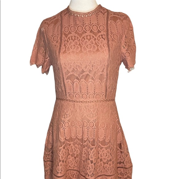 Blu Pepper Lace Mock Neck Mini Dress Pink Blush - Picture 7 of 7
